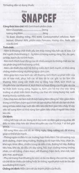 Siro Snapcef 16mg/10ml Hải Dương bổ sung kẽm, tăng cường sức đề kháng (20 ống x 10ml) 