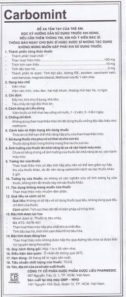 Thuốc Carbomint Pharmedic điều trị đầy hơi, khó tiêu (30 viên)