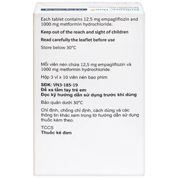 Viên nén Jardiance Duo 12.5mg/1000mg điều trị đái tháo đường típ 2 (3 vỉ x 10 viên)