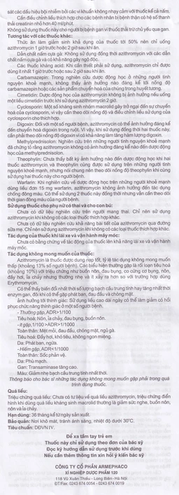 Thuốc Azithromycin 250 Armephaco điều trị nhiễm khuẩn (1 vỉ x 6 viên)