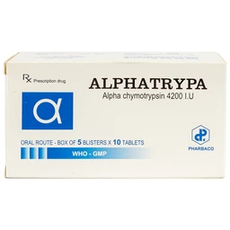 Thuốc Alphatrypa 4200 I.U Pharbaco điều rị phù nề sai chấn thương, phẫu thuật (5 vỉ x 10 viên)