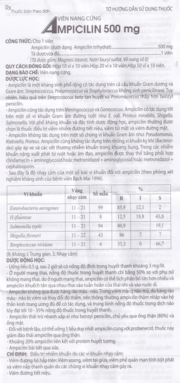 Thuốc Ampicilin 500mg Thephaco điều trị nhiễm khuẩn (10 vỉ x 10 viên)