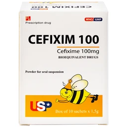 Bột pha hỗn dịch uống Cefixim 100 USP điều trị nhiễm khuẩn (10 gói x 1.5g)