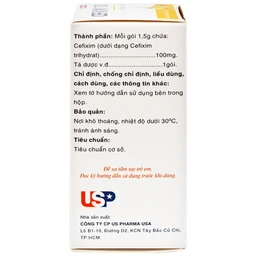 Bột pha hỗn dịch uống Cefixim 100 USP điều trị nhiễm khuẩn (10 gói x 1.5g)
