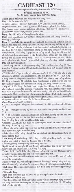 Thuốc Cadifast 120 USA Pharma điều trị mày đay mạn tính vô căn, giảm viêm mũi dị ứng (3 vỉ x 10 viên)