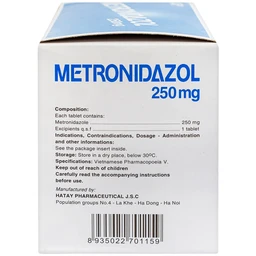 Viên nén Metronidazol 250mg Hataphar điều trị các chứng nhiễm khuẩn, viêm lợi (50 vỉ x 10 viên)