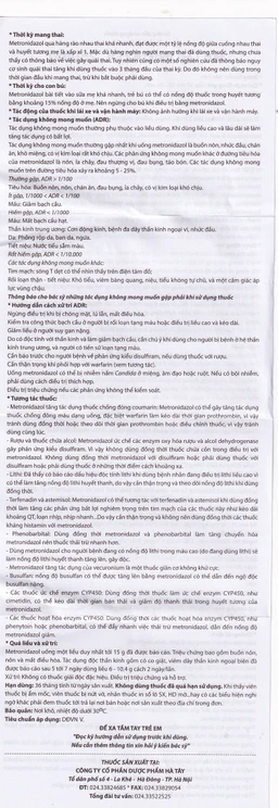 Viên nén Metronidazol 250mg Hataphar điều trị các chứng nhiễm khuẩn, viêm lợi (50 vỉ x 10 viên)