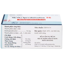 Thuốc Methylprednisolon 16 Khapharco kháng viêm, điều trị viêm khớp dạng thấp, lupus ban đỏ hệ thống (10 vỉ x 10 viên)