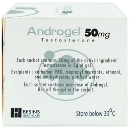 Gel bôi da Androgel 50mg/5g Besins hỗ trợ điều trị thiểu năng tuyến sinh dục nam giới (30 gói x 5g)