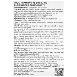 Viên uống Blackmores Ginkgo Forte hỗ trợ tuần hoàn máu não (40 viên)