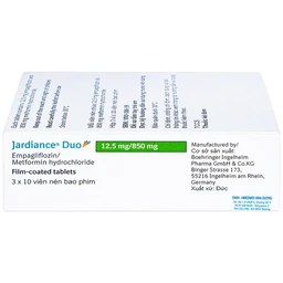 Thuốc Jardiance Duo 12.5mg/850mg Boehringer điều trị tiểu đường típ 2 (3 vỉ x 10 viên)