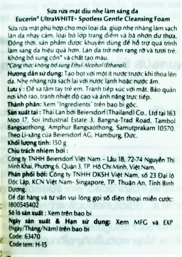 Sữa rửa mặt dịu nhẹ Eucerin Ultra White+ Spotless Gentle Cleansing Foam dành cho mọi loại da (150g)