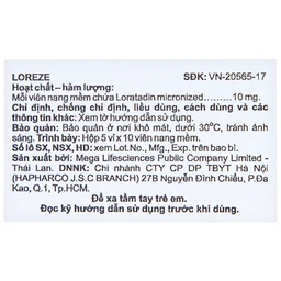 Viên nang mềm Loreze 10mg MEGA We care điều trị viêm mũi dị ứng, mày đay (5 vỉ x 10 viên)