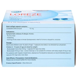 Viên nang mềm Loreze 10mg MEGA We care điều trị viêm mũi dị ứng, mày đay (5 vỉ x 10 viên)