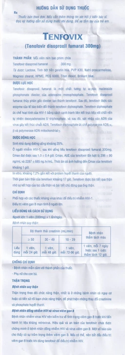 Thuốc Tenfovix điều trị nhiễm HIV, viêm gan siêu vi B (3 vỉ x 10 viên)
