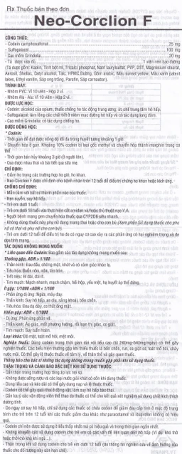 Viên nén Neo-Corclion F TV.Pharm giảm ho gió, ho khan (2 vỉ x 10 viên)