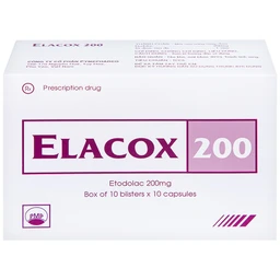 Thuốc Elacox 200 điều trị triệu chứng thoái hoá khớp, viêm khớp dạng thấp cấp hay mạn tính (10 vỉ x 10 viên)
