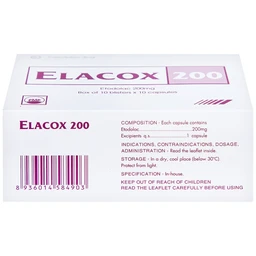 Thuốc Elacox 200 điều trị triệu chứng thoái hoá khớp, viêm khớp dạng thấp cấp hay mạn tính (10 vỉ x 10 viên)