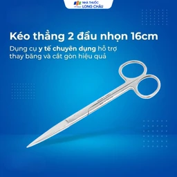 Kéo thẳng 2 đầu nhọn size 16cm dùng cắt gòn thay băng cho bệnh nhân 2