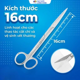 Kéo thẳng 2 đầu nhọn size 16cm dùng cắt gòn thay băng cho bệnh nhân 3