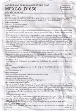 Viên nén Mexcold 650 Imexpharm điều trị đau đầu, đau răng, đau nhức bắp thịt (200 viên)