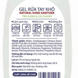 Gel rửa tay khô Natural Hand Sanitizer trà xanh và sả chanh làm sạch tay, khử mùi, dưỡng ẩm (120ml)