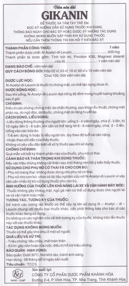 Thuốc Gikanin 500mg Khapharco điều trị chứng chóng mặt (10 vỉ x 10 viên)