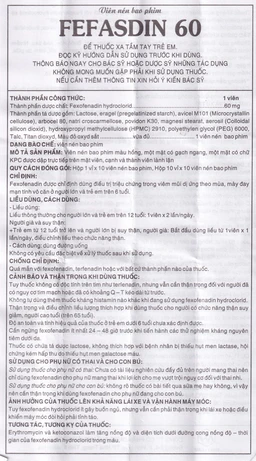 Thuốc Fefasdin 60 Khapharco điều trị viêm mũi dị ứng, mày đay mạn tính vô căn (10 vỉ x 10 viên)