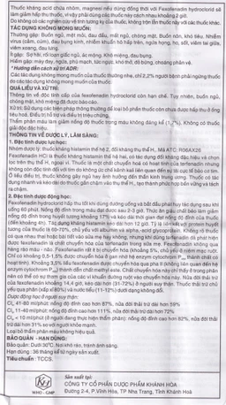 Thuốc Fefasdin 60 Khapharco điều trị viêm mũi dị ứng, mày đay mạn tính vô căn (10 vỉ x 10 viên)