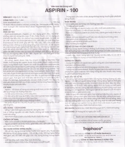 Thuốc Aspirin 100mg Traphaco phòng ngừa nhồi máu cơ tim, đột quỵ (3 vỉ x 10 viên)