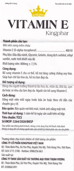 Viên uống bổ sung vitamin E hỗ trợ chống oxy hóa Vitamin E Kingphar (4 vỉ x 10 viên)