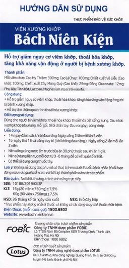 Viên hỗ trợ giảm nguy cơ viêm khớp Bách Niên Kiện Fobic (80 viên)