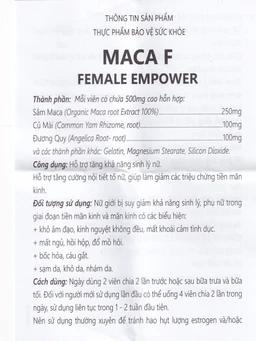 Viên uống hỗ trợ tăng sinh lý nữ, tăng cường nội tiết tố nữ Maca F Female Empower (60 viên)