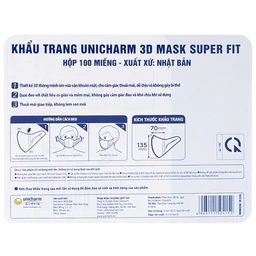 Khẩu trang Unicharm 3D Mask Super Fit màu trắng (100 cái) ôm vừa vặn, không bí thở