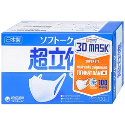 Khẩu trang Unicharm 3D Mask Super Fit màu trắng (100 cái) ôm vừa vặn, không bí thở