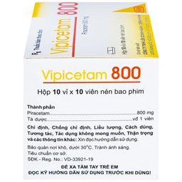 Thuốc Vipicetam 800 Hassan điều trị các triệu chứng chóng mặt, đột quỵ (10 vỉ x 10 viên)