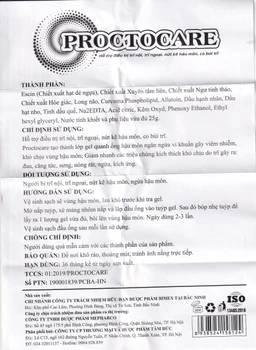 Kem bôi trĩ Proctocare Bimex 25g hỗ trợ điều trị trĩ, nứt hậu môn, co búi trĩ