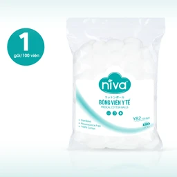 Bông viên Niva Cotton Balls YB2 (100 viên) làm sạch vết thương, thấm máu và dịch tiết 1