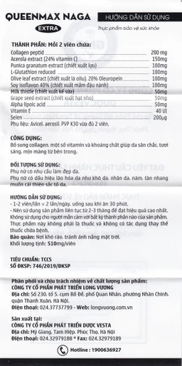 Viên uống bổ sung collagen giúp da săn chắc, tươi sáng Queenmax Naga Extra Vesta (30 viên)