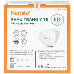 Khẩu trang Hamita N95 màu trắng (10 cái) ngăn khói bụi, vi khuẩn và giọt bắn
