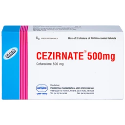 Thuốc Cezirnate 500mg Uphace điều trị các bệnh do nhiễm khuẩn (2 vỉ x 10 viên)