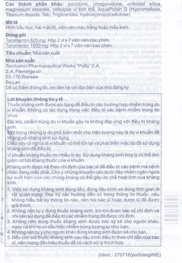 Thuốc Taromentin 1000mg Polfarmex điều trị viêm xoang cạnh mũi (2 vỉ x 7 viên)