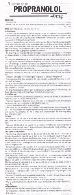 Thuốc Propranolol 40mg TV.Pharm điều trị tăng huyết áp, đau thắt ngực (10 vỉ x 10 viên)