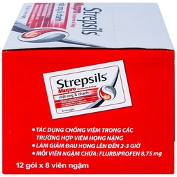 Viên ngậm Strepsils Maxpro Reckitt Benckiser làm giảm đau trong viêm họng (12 gói x 8 viên)