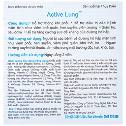 Viên uống hỗ trợ thông khí phổi, giảm viêm phế quản, hen suyễn Active Lung New Nordic (2 vỉ x 15 viên)