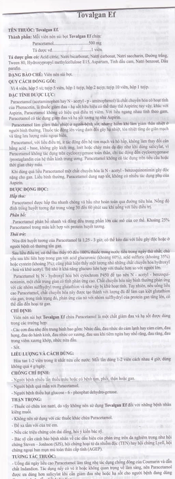 Viên sủi Tovalgan Ef Trường Thọ Pharma giảm đau, hạ sốt (5 vỉ x 4 viên) 