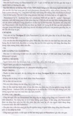 Viên sủi Tovalgan Ef Trường Thọ Pharma giảm đau, hạ sốt (5 vỉ x 4 viên) 
