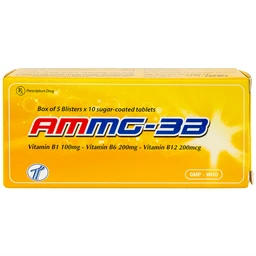 Thuốc Ammg-3B Trường Thọ điều trị bệnh lý thần kinh do thiếu vitamin B1, B6, B12 (5 vỉ x 10 viên)