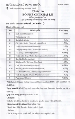 Thuốc ho Bổ Phế Chỉ Khái Lộ chữa ho tiêu đờm, chuyên trị ho cảm, ho gió, ho khan (125ml)