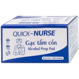 Gạc tẩm cồn 6x3cm Quick Nurse (100 miếng) làm sạch da, ngăn ngừa vi khuẩn